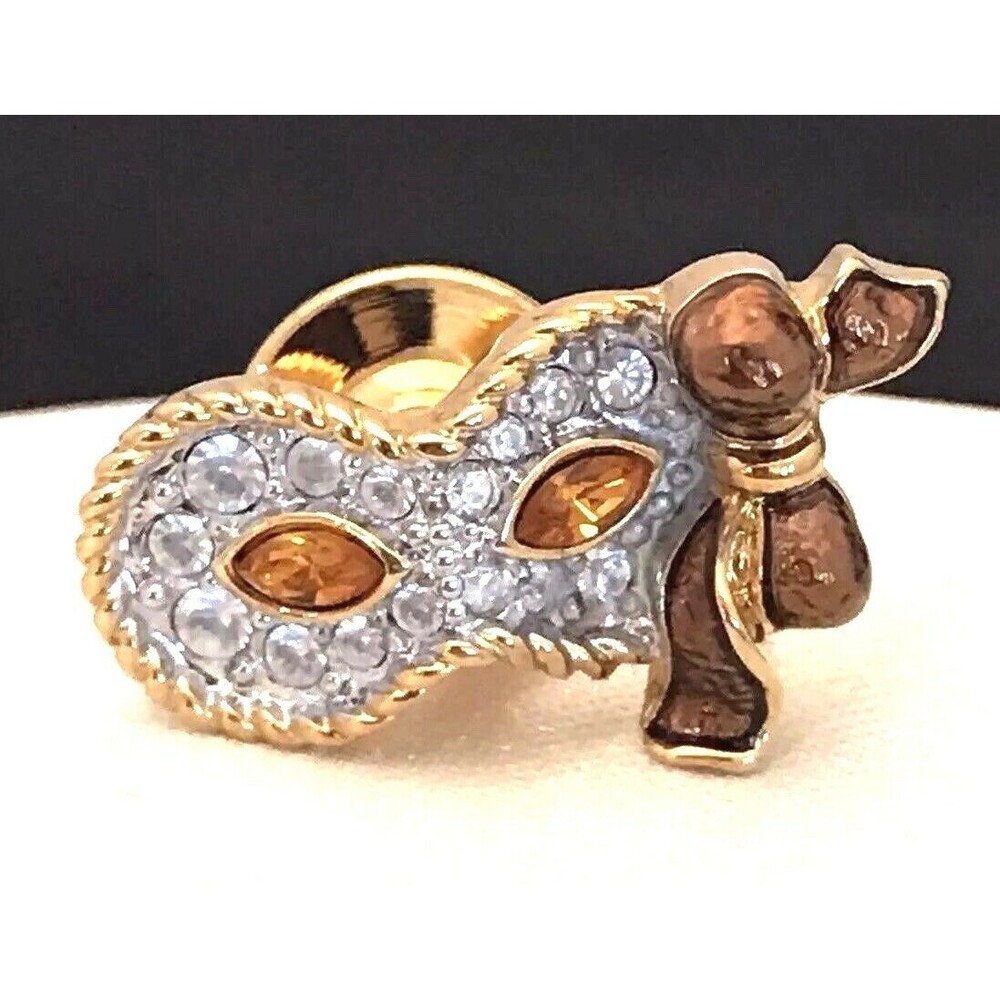 New Swarovski Tac Pin Masquerade Mask Crystals Enamel Swan Signed 5N - Picture 3 of 4